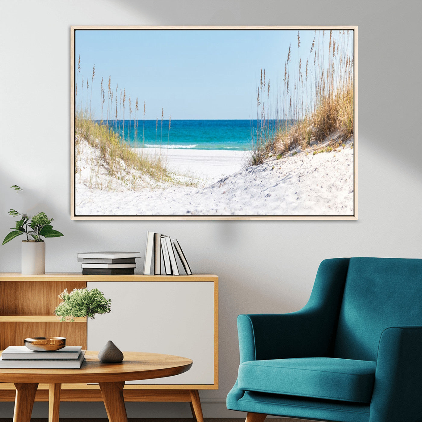 58498-MGV-FC-36X24_Natural-White Sandy Beach Wall Art – Panoramic Coastal Canvas Print, Ocean View Decor for Living Room, Bedroom, Office, Relaxing Seaside