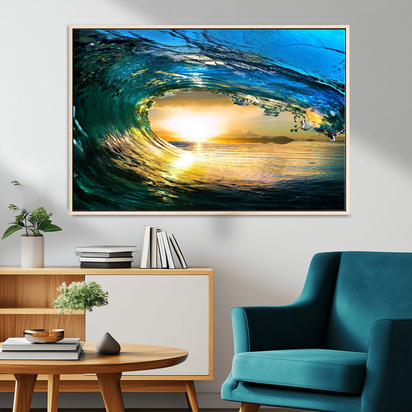 19378-MGV-FC-36X24_Natural-Ocean Wave Sunset Wall Art – Vibrant Surf and Golden Horizon Canvas Print, Coastal Seascape Photography for Living Room, Bedroom,