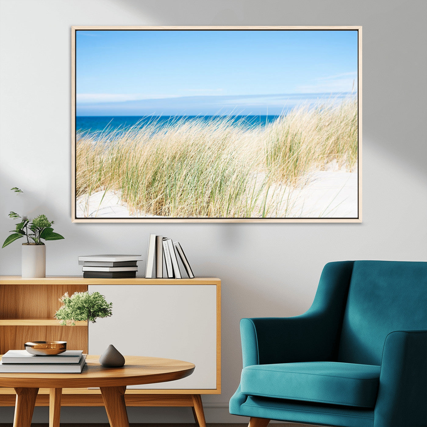 96913-MGV-FC-36X24_Natural-Coastal Dunes Wall Art – Serene Beach Grass and Blue Ocean Canvas Print, Relaxing Seaside Nature Decor for Living Room, Bedroom or