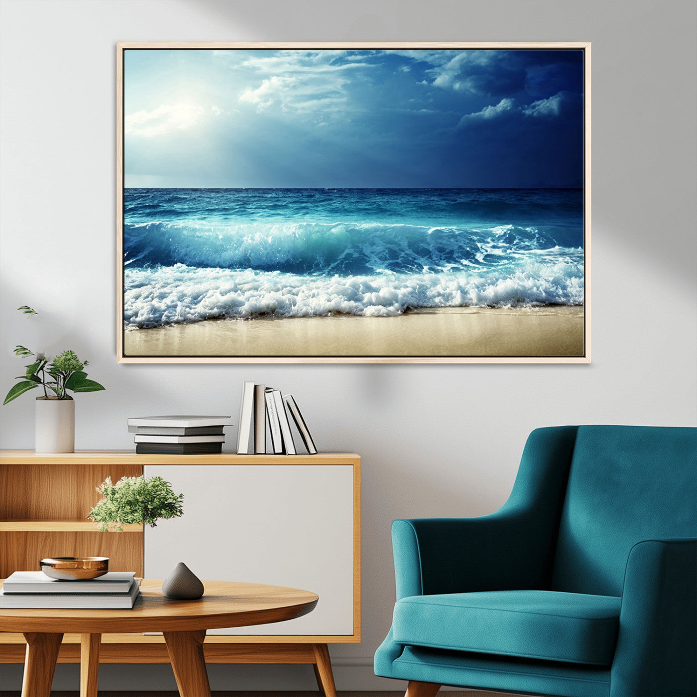 84116-MGV-FC-36X24_Natural-Ocean Wave Wall Art – Blue Sea and Beach Canvas Print, Coastal Seascape Photography Artwork for Living Room, Bedroom, or Office