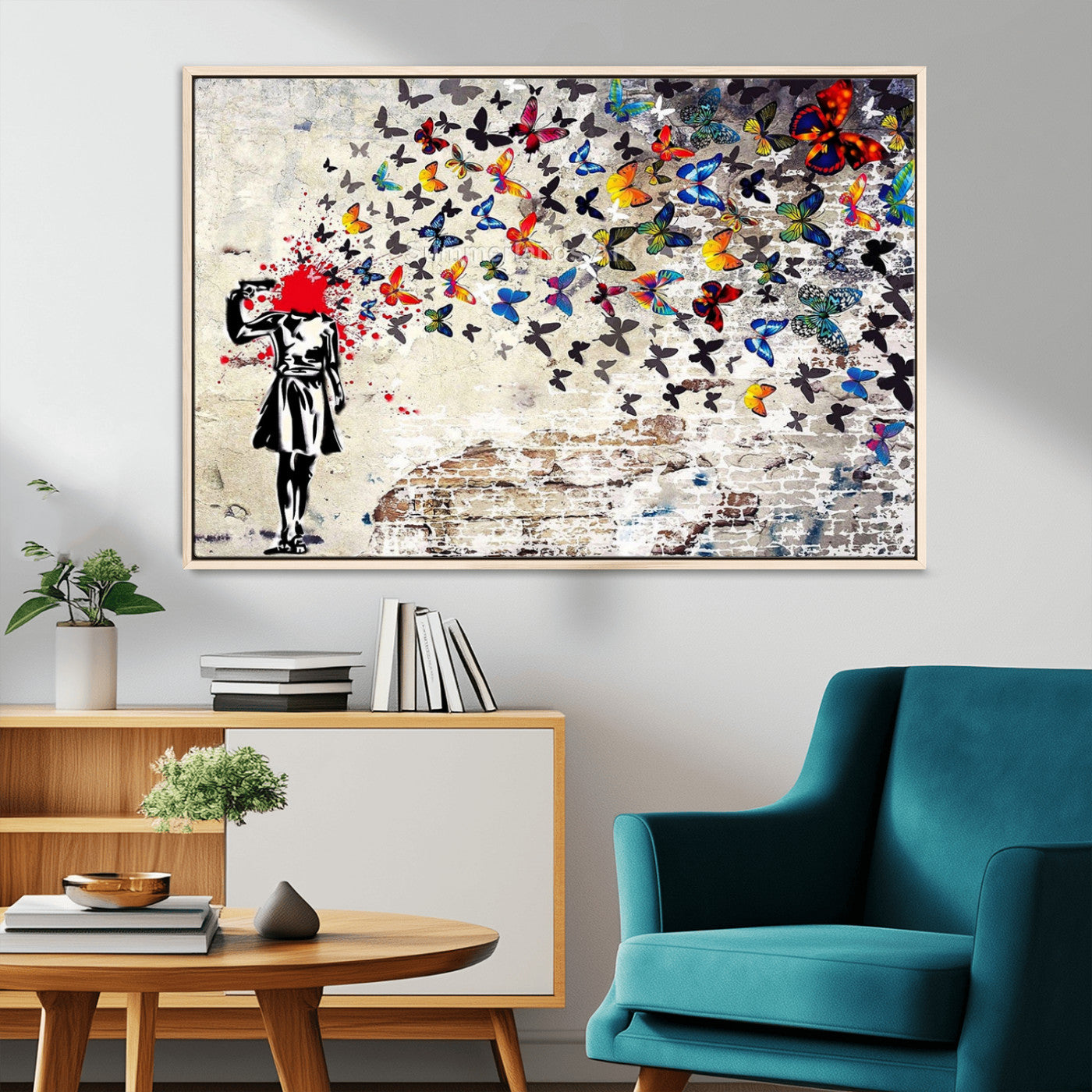 88654-MGV-FC-36X24_Natural-Butterfly Explosion Graffiti Wall Art – Street Art Canvas Print, Colorful Butterfly Spray Mural, Modern Abstract Urban Wall Decor