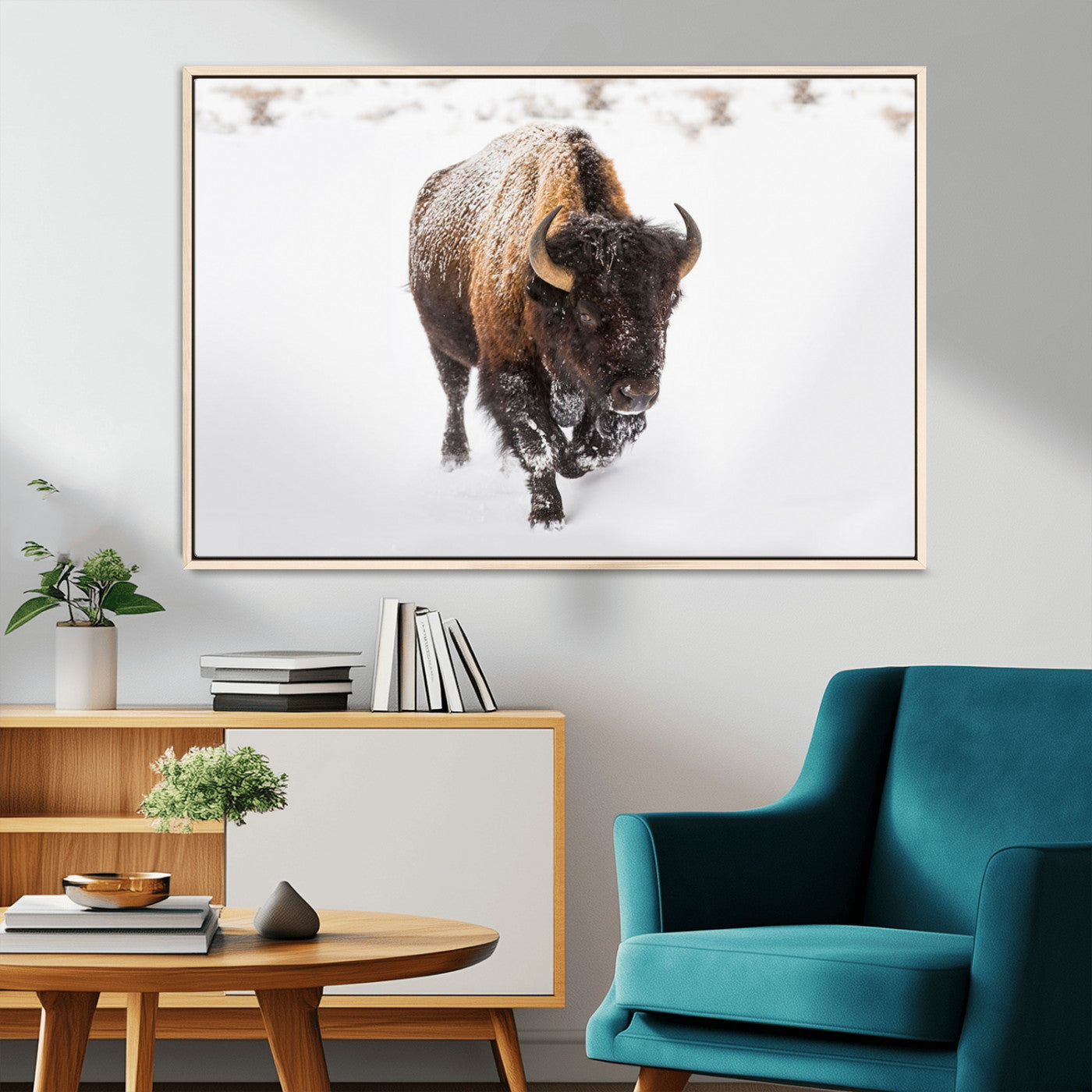 19889-MGV-FC-36X24_Natural-Snow Bison Wall Art – Majestic Buffalo Winter Landscape Canvas Print, Rustic Wildlife Photography Decor for Cabin, Lodge, Living