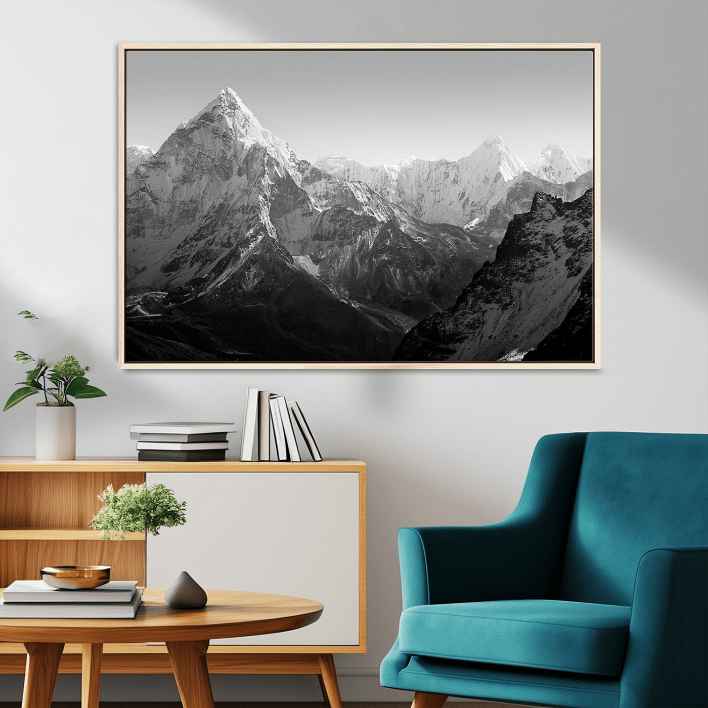 10775-MGV-FC-36X24_Natural-Snow Capped Mountain Wall Art – Black and White Canvas Print of Majestic Peaks, Nature Landscape Photography for Office, Bedroom,