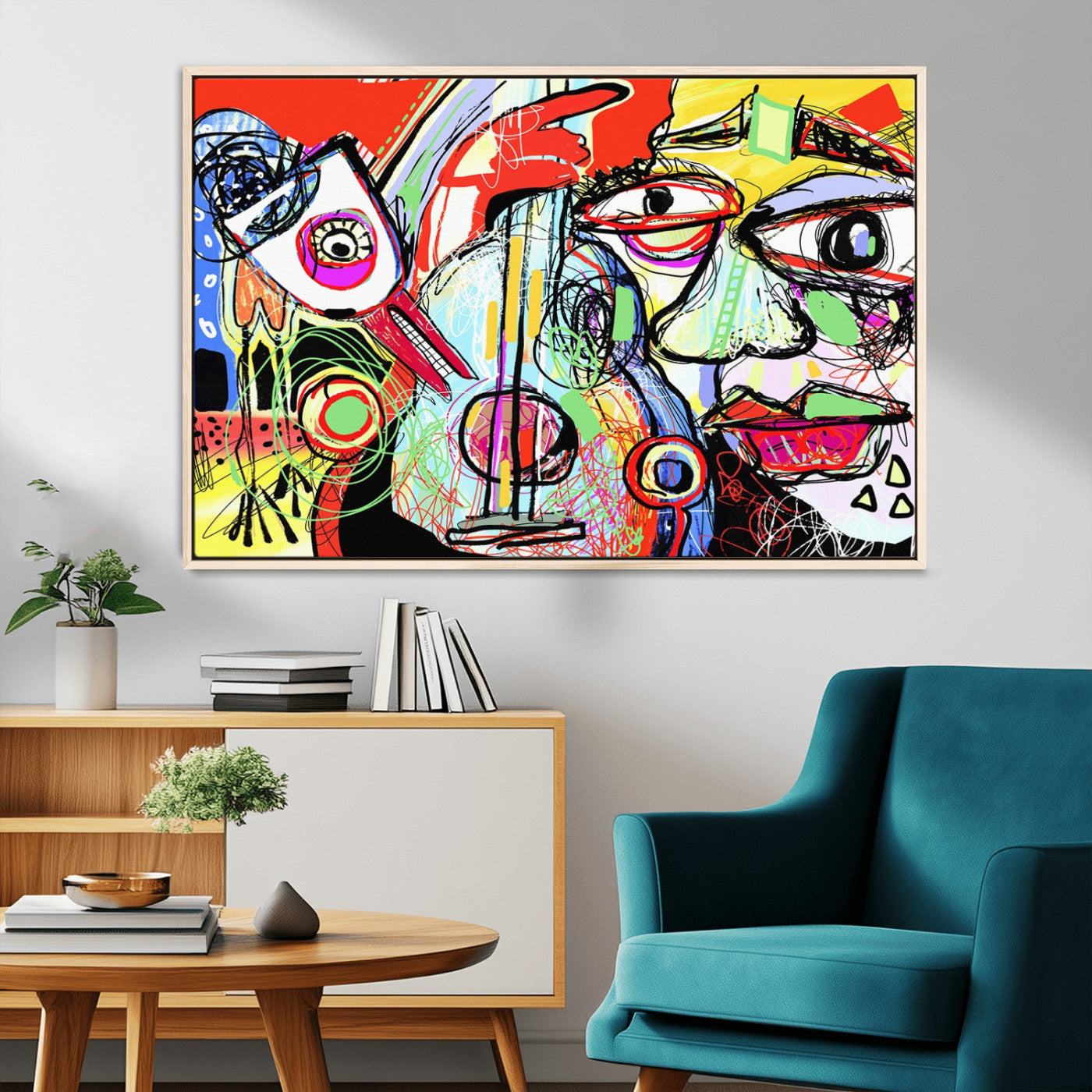37796-MGV-FC-36X24_Natural-Picasso Style Wall Art Canvas Print, Framed Picasso Art Picture Print, Picasso Cubism Perfect Modern Abstract Decor Artwork