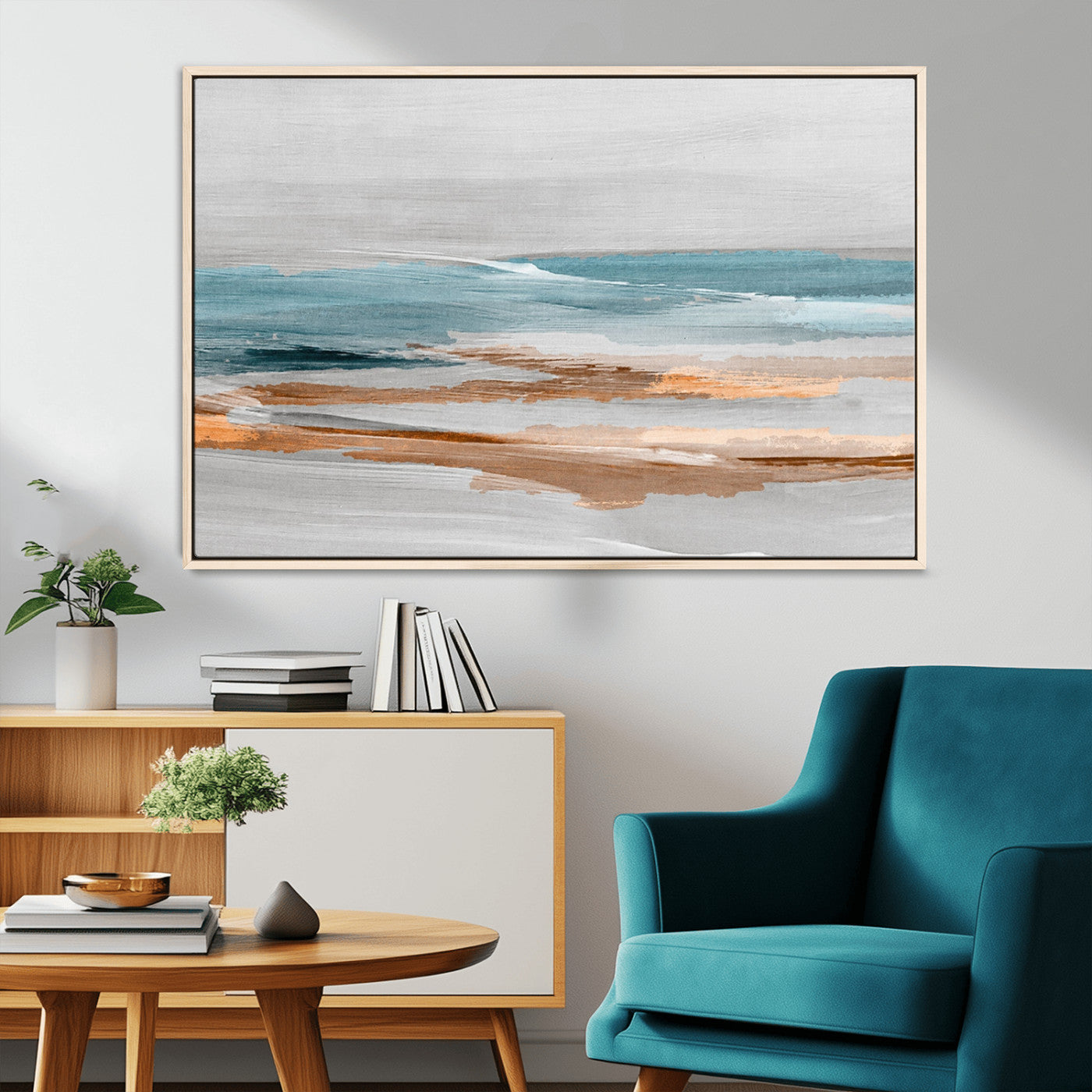 23430-MGV-FC-36X24_Natural-Abstract Coastal Wall Art – Modern Ocean Horizon Canvas Print, Minimalist Beach Scene Painting for Bedroom, Living Room, Office or