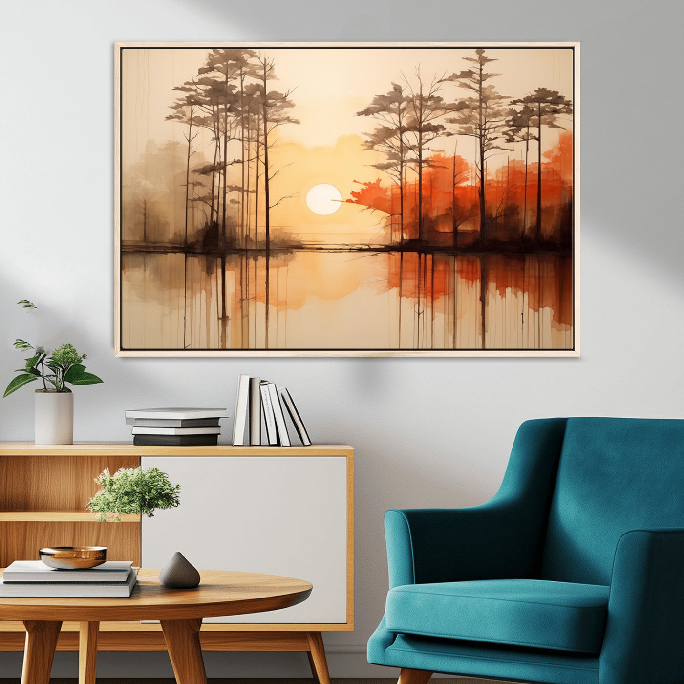 51083-MGV-CV-36X24-Sunset Lake Forest Wall Art – Serene Trees and Orange Sky Reflection Canvas Print, Tranquil Nature Decor for Living Room, Office