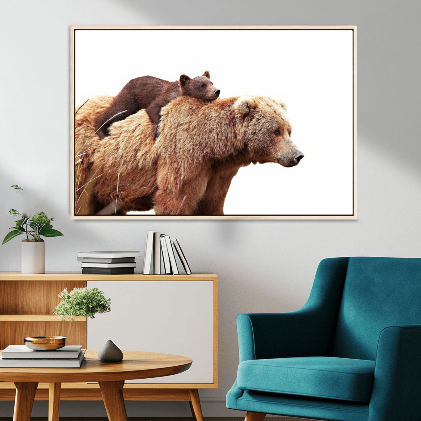 76943-MGV-CV-36X24-Mom Bear Wall Art Canvas Print, Framed Bear Photography Art Picture Print, Rustic Bear and Cub Perfect Rustic Farmhouse Decor