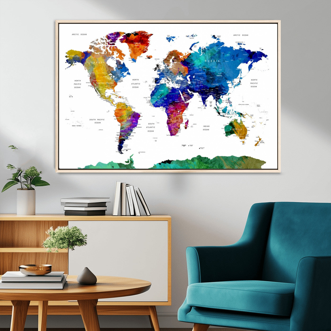 48979-MGV-CV-36X24-Colorful World Map Wall Art – Modern Abstract Map Canvas Print for Home, Office, or Study Decor