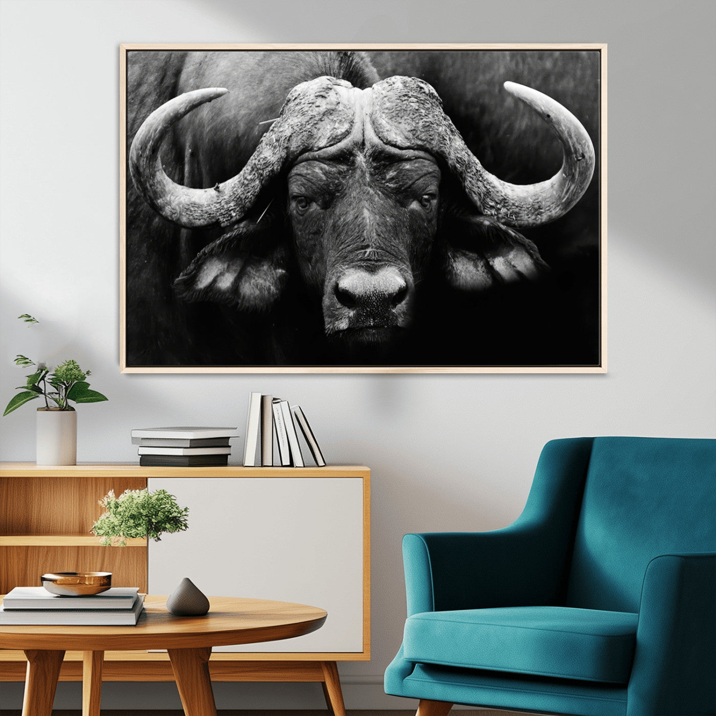 75273-MGV-CV-36X24-Buffalo Wall Art – Black and White African Buffalo Canvas Print, Rustic Wildlife Animal Artwork for Farmhouse, Living Room,