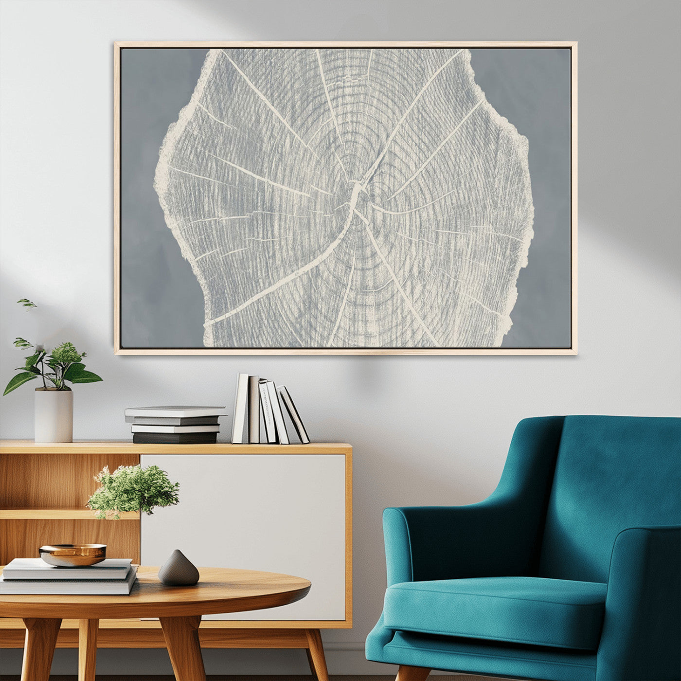 25547-MGV-FC-36X24_Natural-Tree Ring Wall Art Canvas Print, Framed Linocut Tree Ring Art Picture Print, Wood Texture Perfect Minimalist Farmhouse Decor