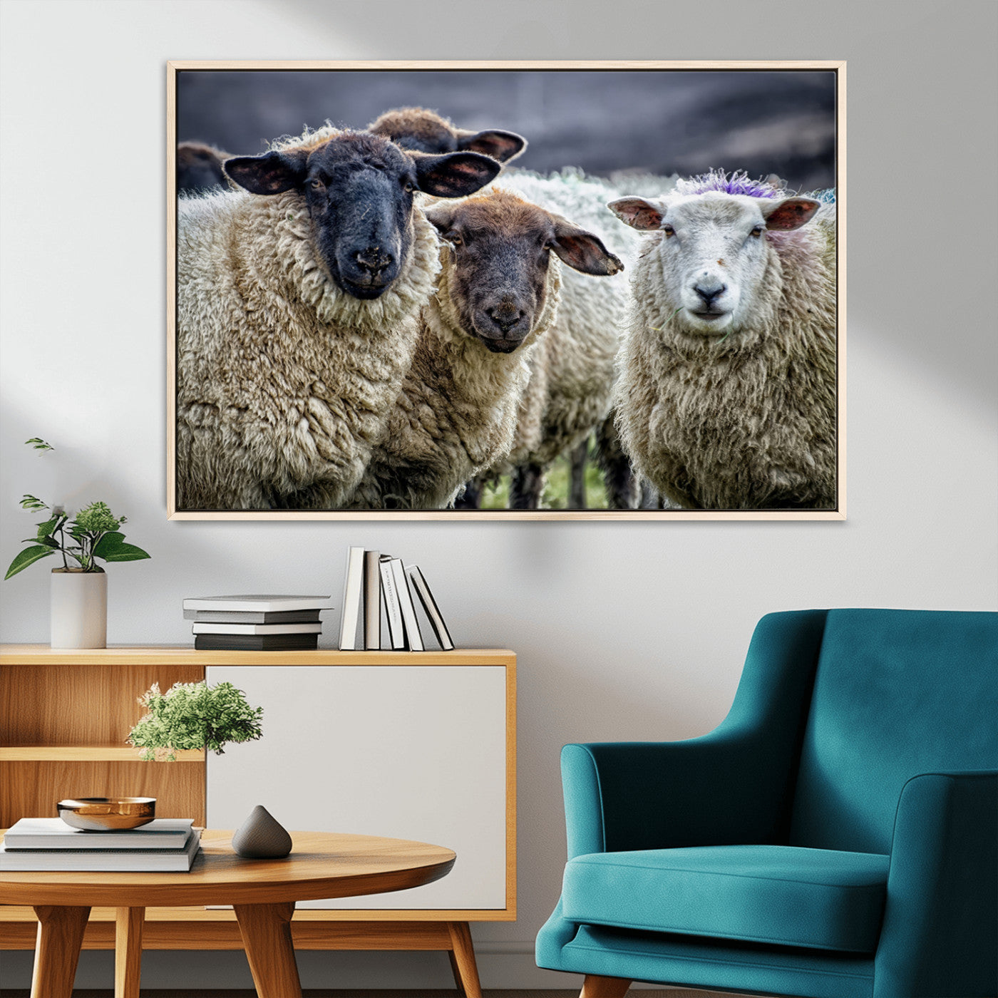 18418-MGV-FC-36X24_Natural-Sheep Wall Art Canvas Print, Framed Farmhouse Sheep Art Picture Print, Sheep Herd Perfect Rustic Farmhouse Decor Artwork