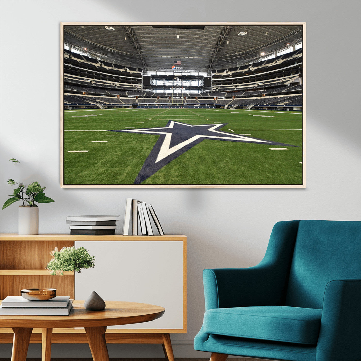 14834-MGV-FC-36X24_Natural-Dallas Att Stadium Wall Art Canvas Print, Framed Texas NFL Stadium Art Picture Print, American Football Stadium Perfect Sports