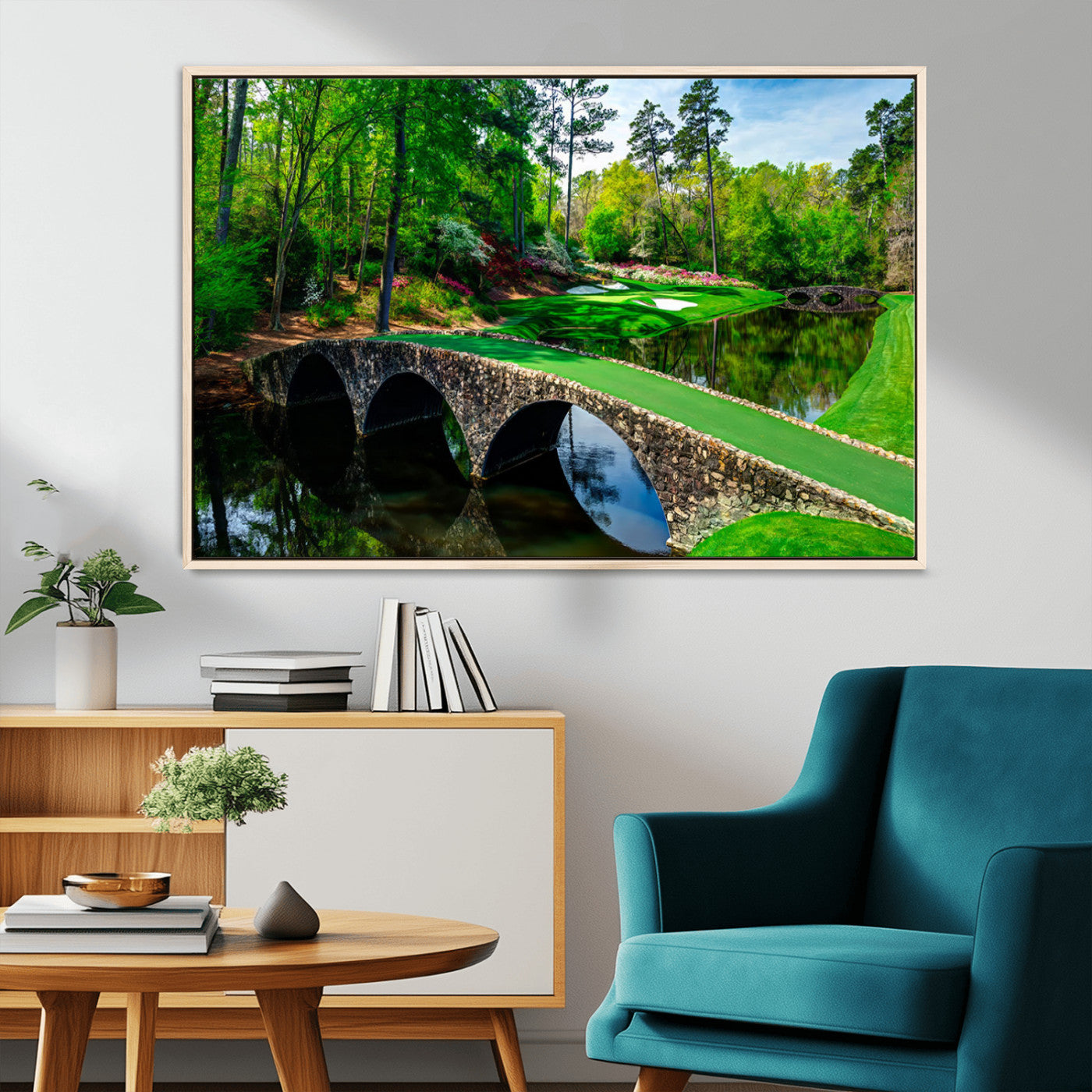 57655-MGV-CV-36X24-Golf Course Wall Art – Canvas Print Scenic Green Fairway Stone Bridge Water Reflection Landscape, Classic Sports Decor for Office,