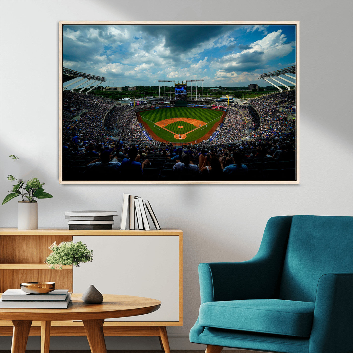 37127-MGV-CV-36X24-Kauffman Stadium Wall Art Canvas Print, Framed Kansas City Royals Field Art Picture Print, Baseball Stadium Perfect Sport Room