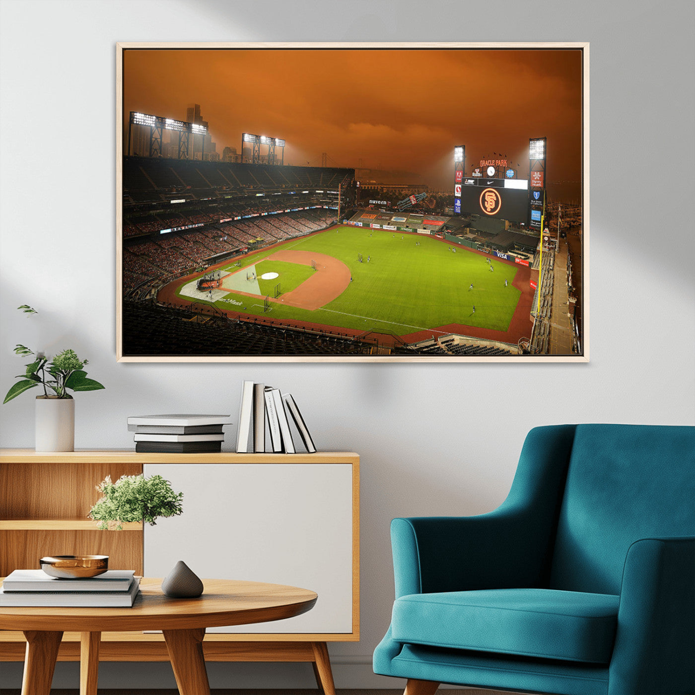 31315-MGV-CV-36X24-Oracle Park Stadium Wall Art Canvas Print, Framed California Stadium Art Picture Print, Oracle Park Field Perfect Sport Room Decor