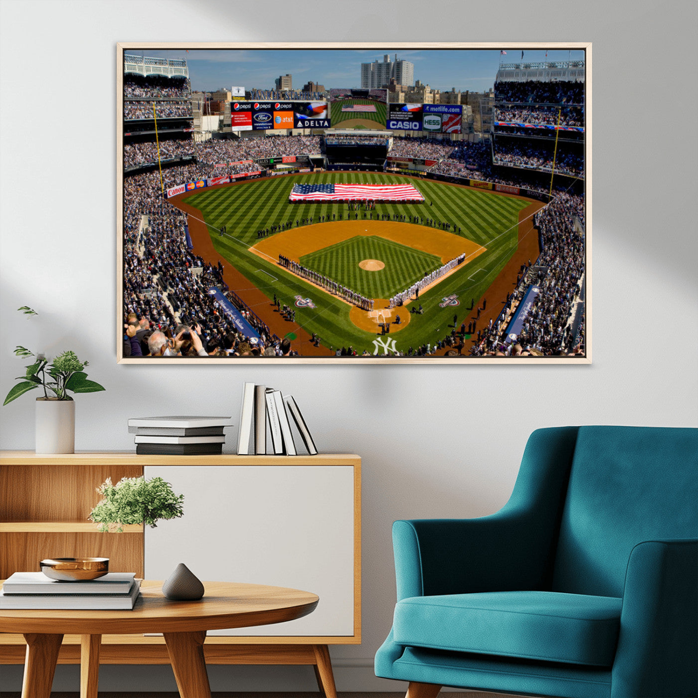 20879-MGV-CV-36X24-Yankee Stadium Wall Art Canvas Print, Framed New York Stadium Art Picture Print, Yankee Field Perfect Sport Room Decor Artwork