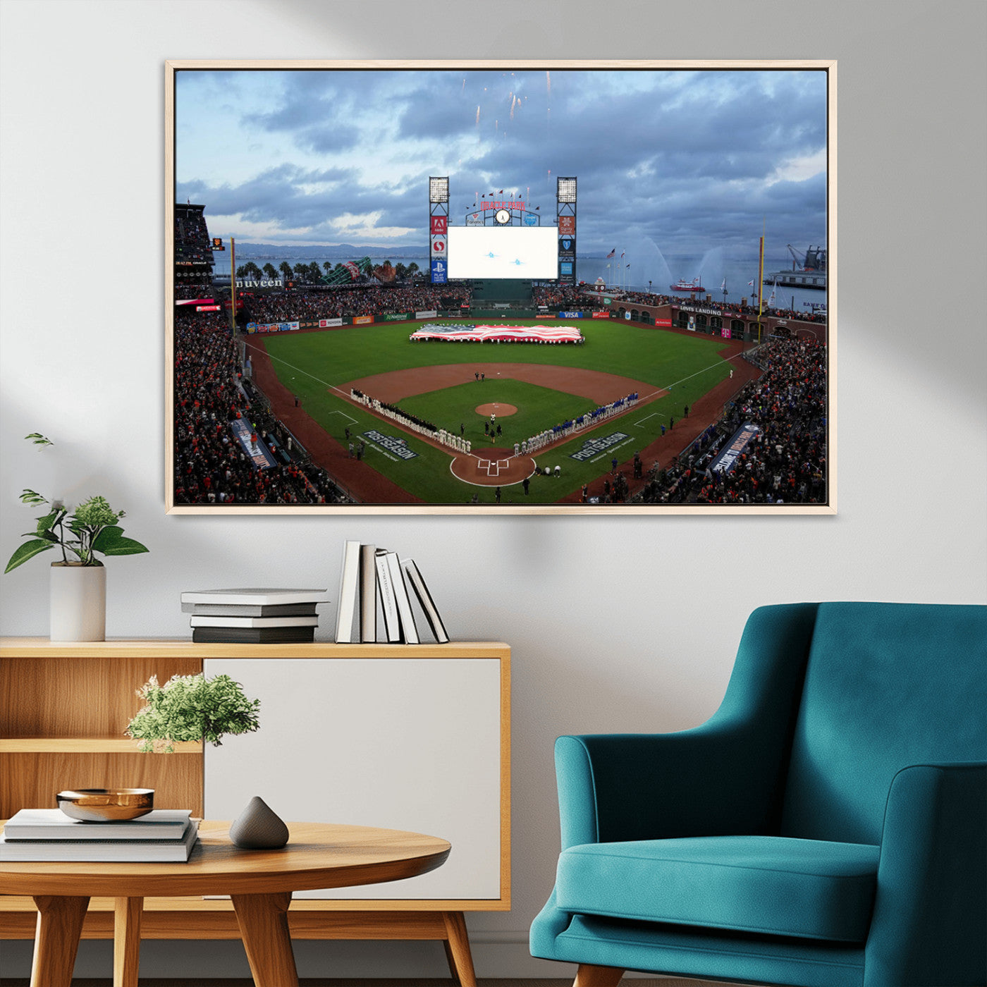 44631-MGV-FC-36X24_Natural-Oracle Park Stadium Wall Art Canvas Print, Framed San Francisco Giants Art Picture Print, Giants Stadium Field Perfect Sports Room