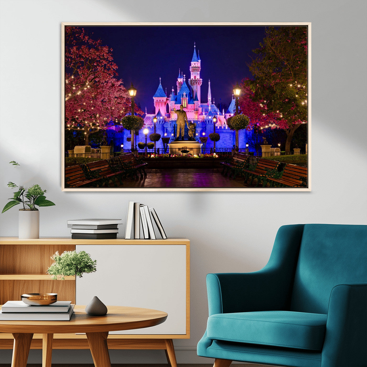 79435-MGV-CV-36X24-Disney Castle Wall Art Canvas Print, Framed Magic Kingdom Art Picture Print, Disney World Perfect Child Room Decor Artwork