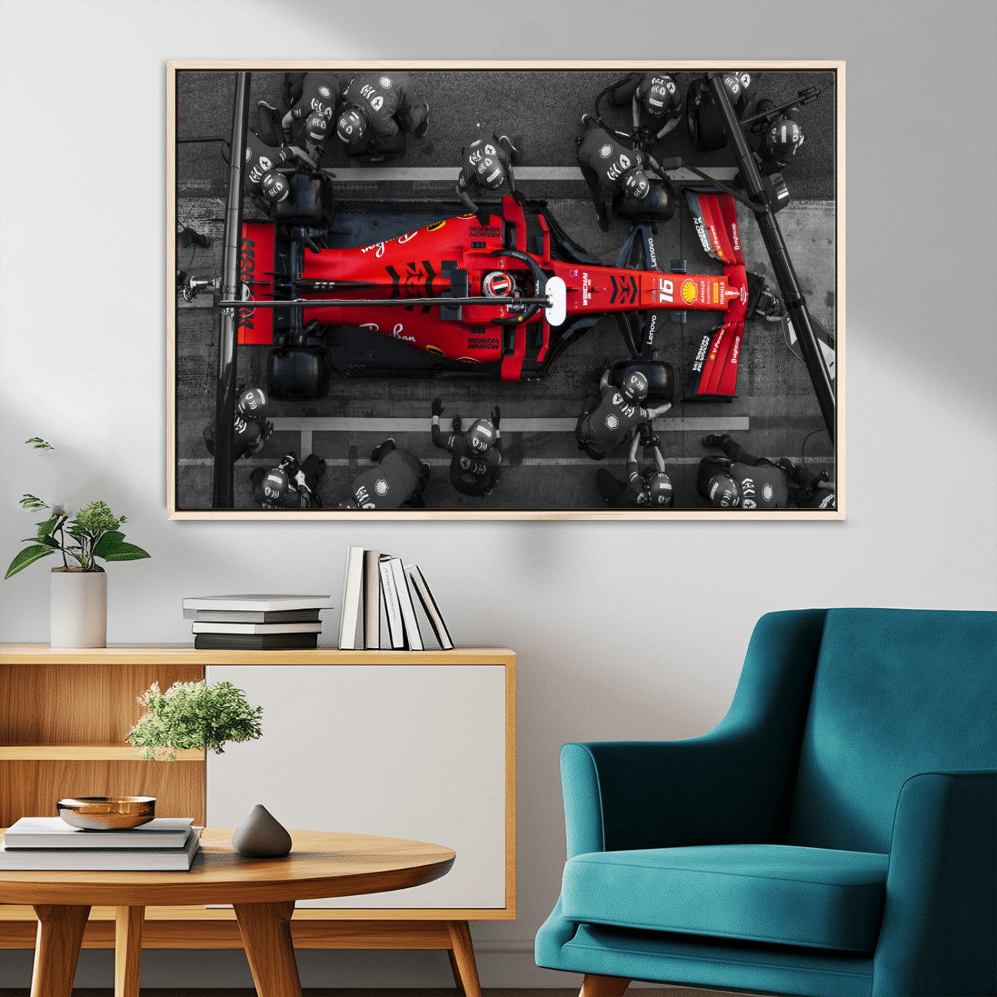 99356-MGV-CV-36X24-Ferrari Pit Stop Wall Art – Formula 1 Racing Car Canvas Print, Red Speed Machine Motorsport Decor for Office, Garage, Man Cave or