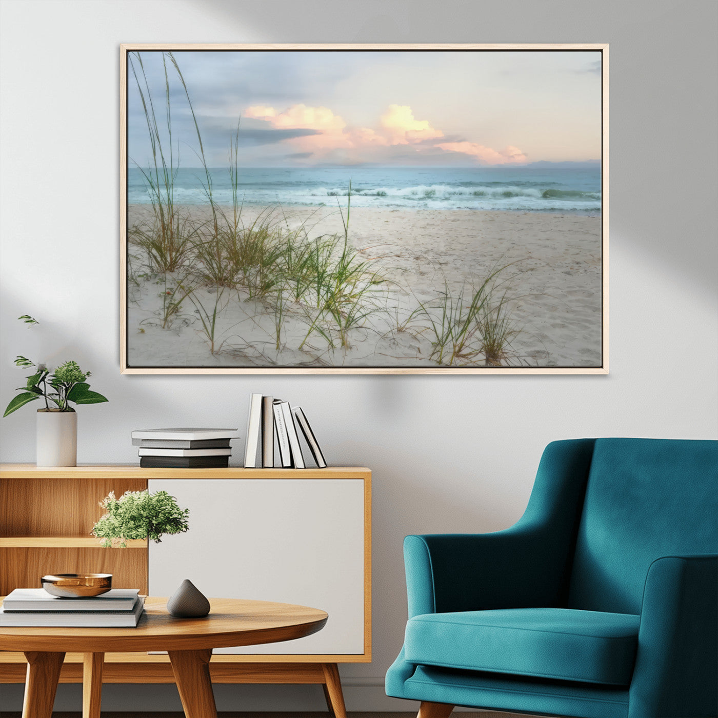 Test1001-MGV-CV-36X24-Coastal Beach Wall Art – Panoramic Ocean Waves and Sandy Dunes Canvas Print, Serene Seascape with Sea Oats for Relaxing Home or