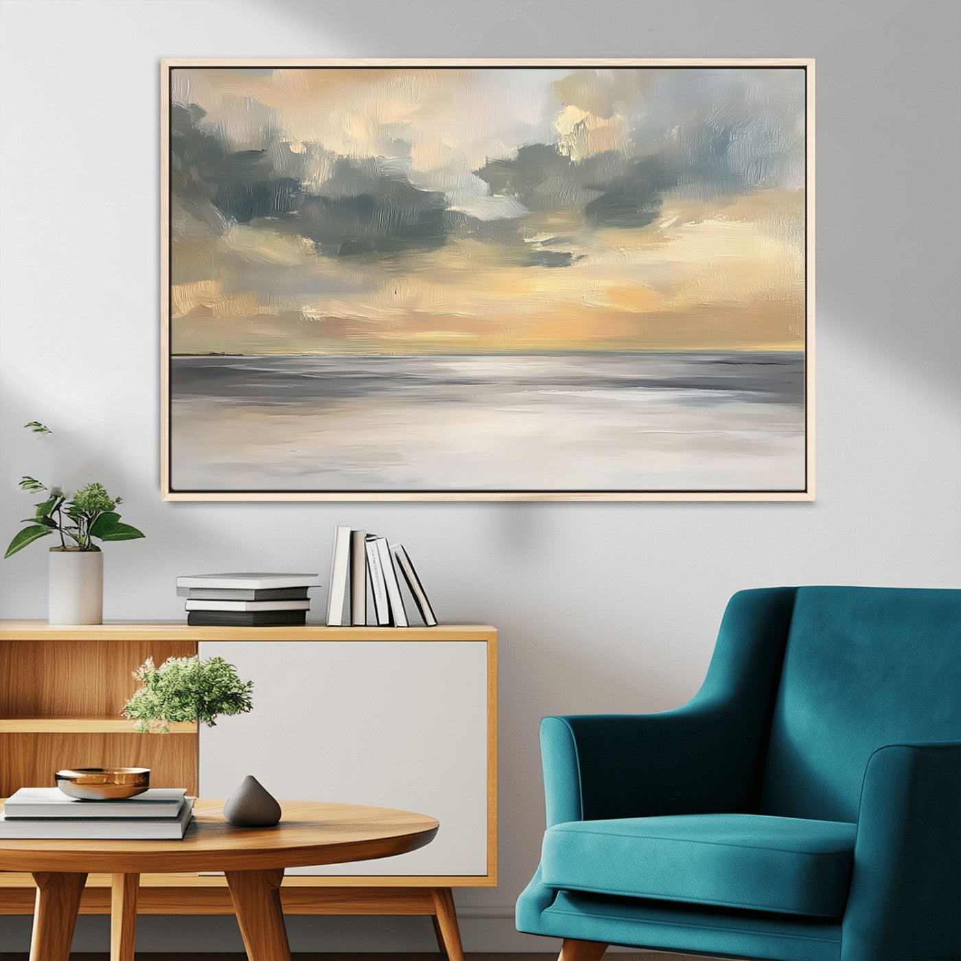45544-MGV-CV-36X24-Ocean Sunset Wall Art – Serene Seascape Canvas Print with Golden Sky and Calm Water, Coastal Beach Artwork for Living Room,