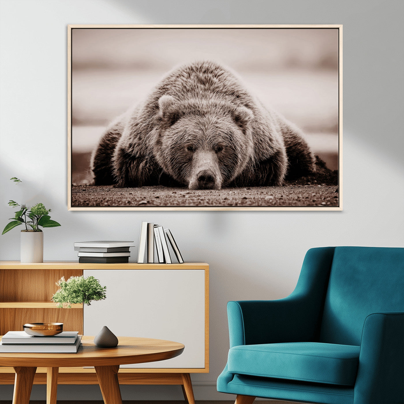 20611-MGV-CV-36X24-Grizzly Bear Wall Art – Majestic Wildlife Sepia Canvas Print, Rustic Nature Animal Artwork for Cabin, Lodge, Living Room, Bedroom,