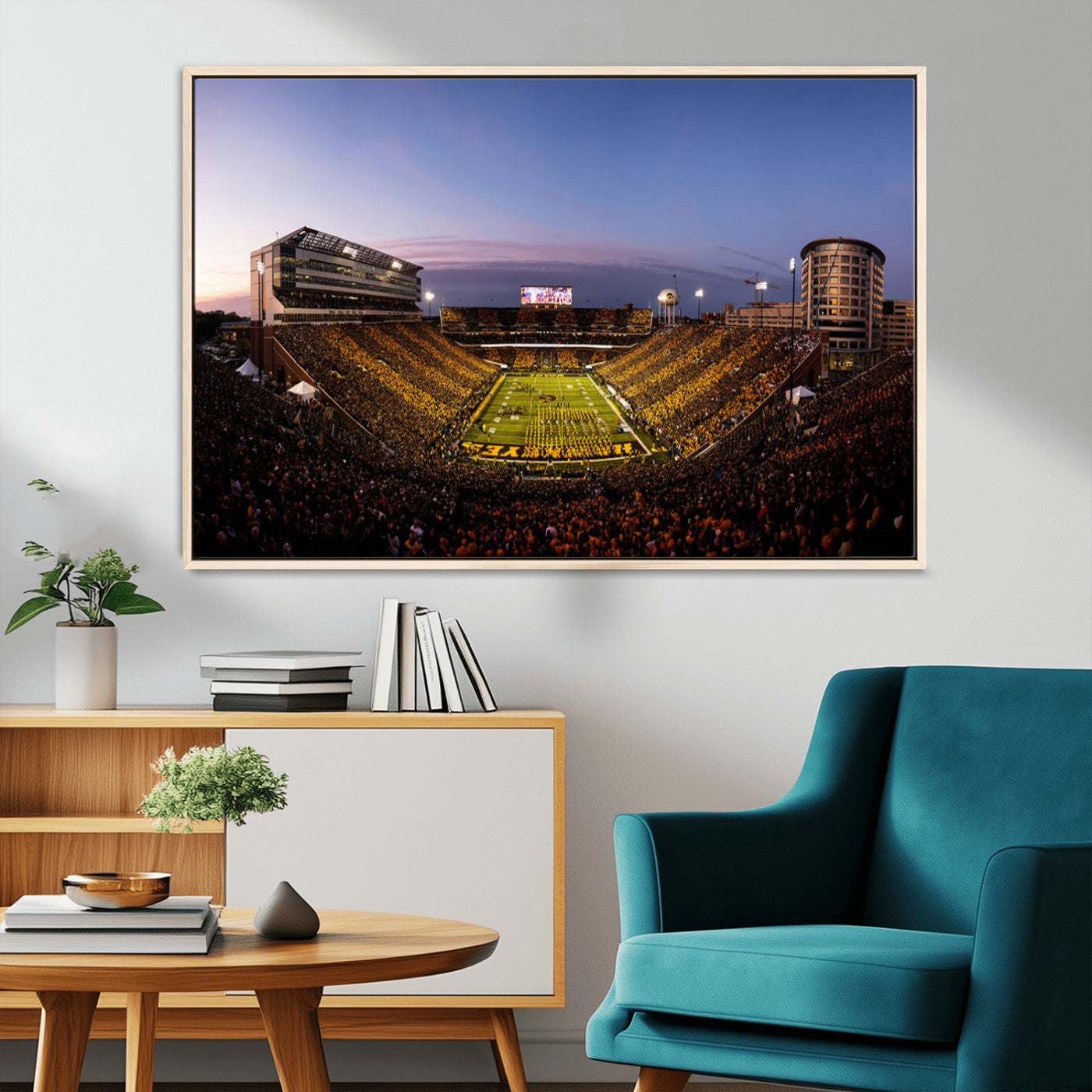 82557-MGV-CV-36X24-College Football Stadium Wall Art – Panoramic Sunset Canvas Print with Marching Band and Game Day Crowd, Sports Artwork for Man