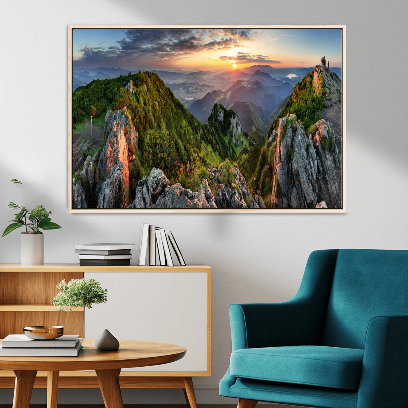 51582565-MGV-CV-36X24-Mountain Sunrise Panorama Wall Art – Scenic Landscape Canvas Print, Hiking Adventure Nature Photography, Large Mountain Range Wall