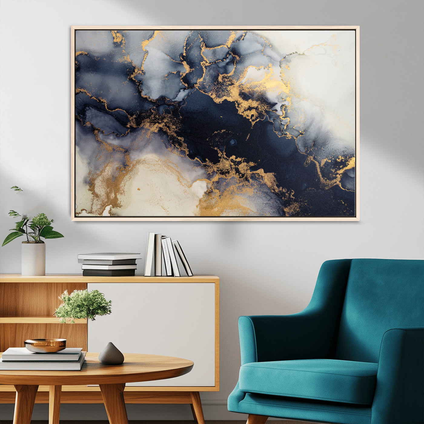 41136487-MGV-CV-36X24-Black Marble Wall Art Canvas Print, Framed Gold Veins Art Picture Print, Abstract Texture Perfect Moody Luxe Decor Artwork