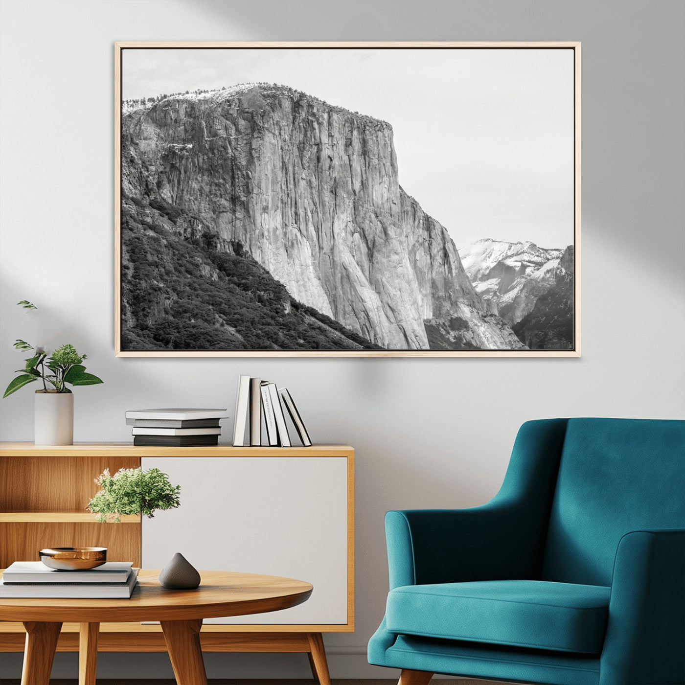 39393420-MGV-CV-36X24-El Capitan Wall Art Canvas Print, Framed Yosemite Cliff Art Picture Print, Monochrome Mountain Perfect Monochrome Sierra Decor