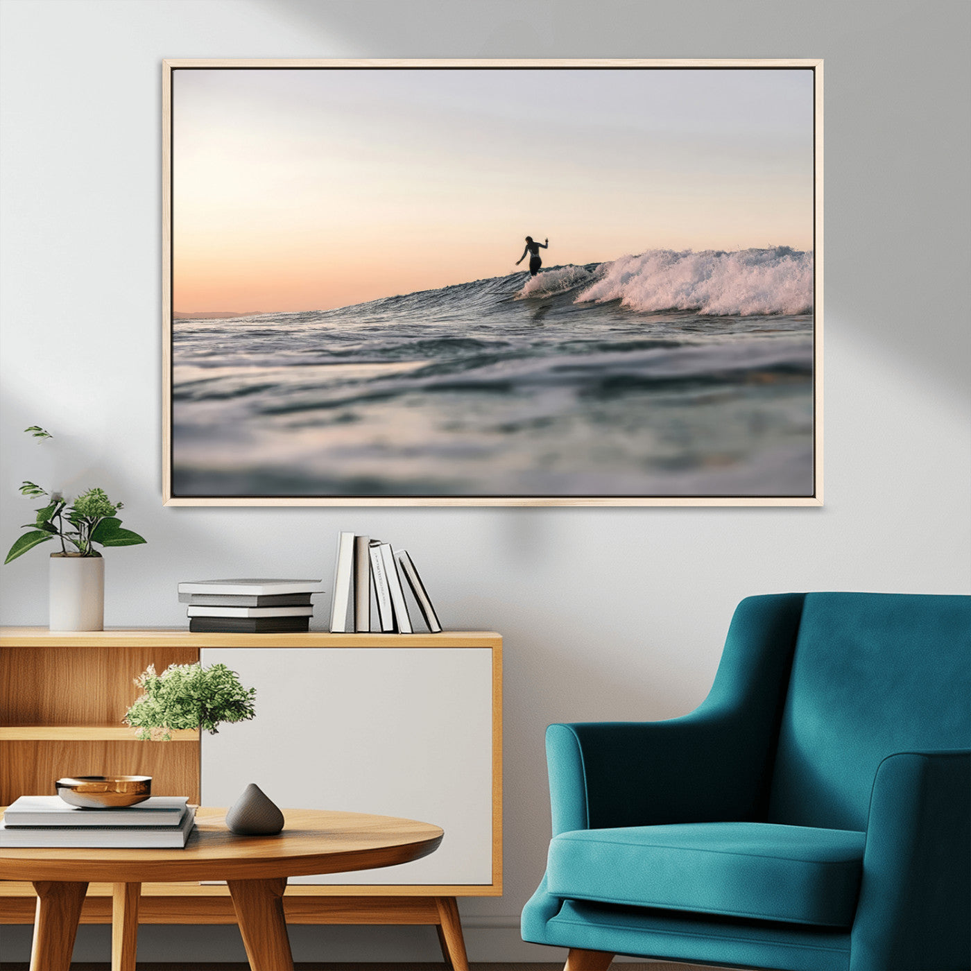 58502923-MGV-CV-36X24-Wave Rider Wall Art Canvas Print, Framed Ocean Wave Art Picture Print, Riding Surf Perfect Sunset Surf Decor Artwork