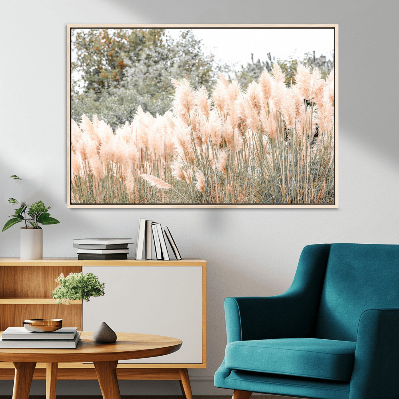 21826392-MGV-CV-36X24-Pampas Grass Wall Art Canvas Print, Framed Soft Pampas Art Picture Print, Pastel Grasses Perfect Soft Neutral Boho Decor Artwork