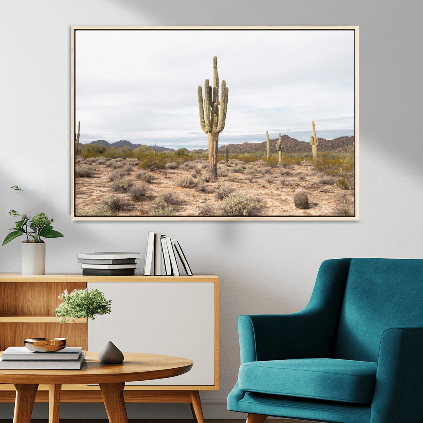 96147924-MGV-CV-36X24-Saguaro Cactus Wall Art Canvas Print, Framed Desert Cactus Art Picture Print, Earthy Desert Perfect Southwestern Boho Decor
