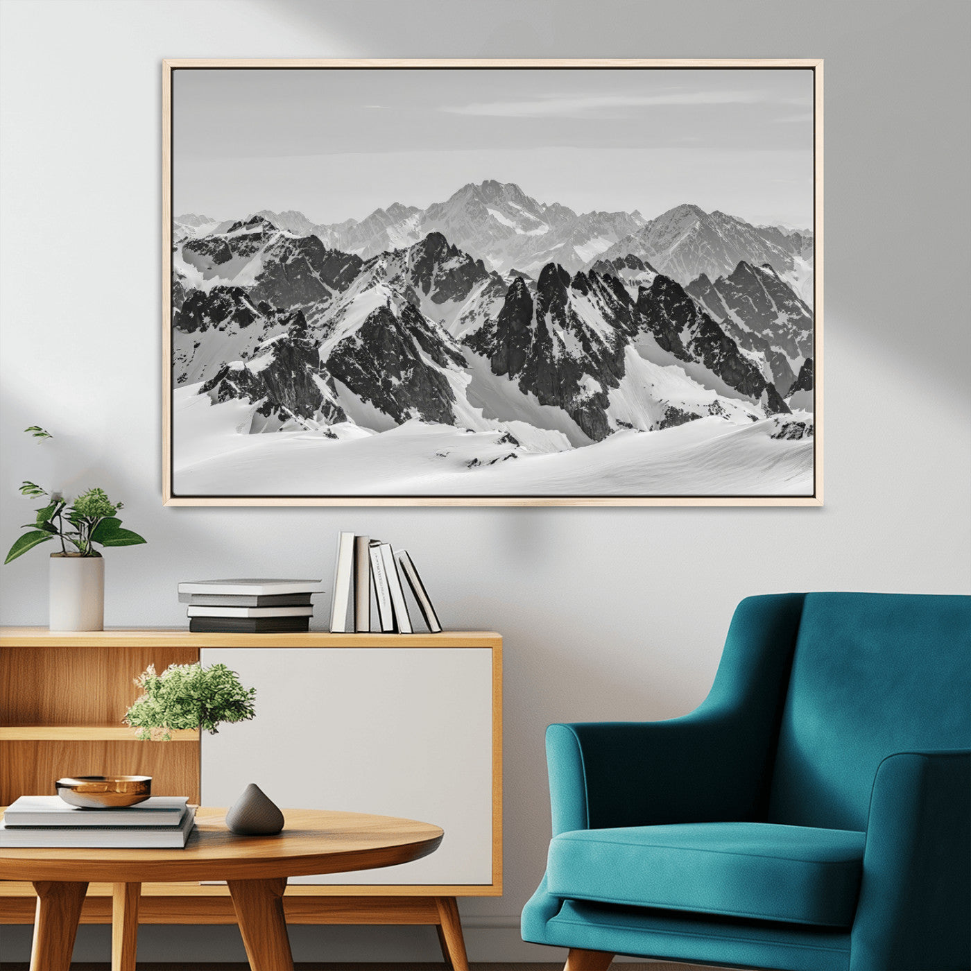 46884246-MGV-CV-36X24-Snowy Mountain Wall Art Canvas Print, Framed Mountain Peaks Art Picture Print, Alpine Mountains Perfect Minimalist Alpine Decor