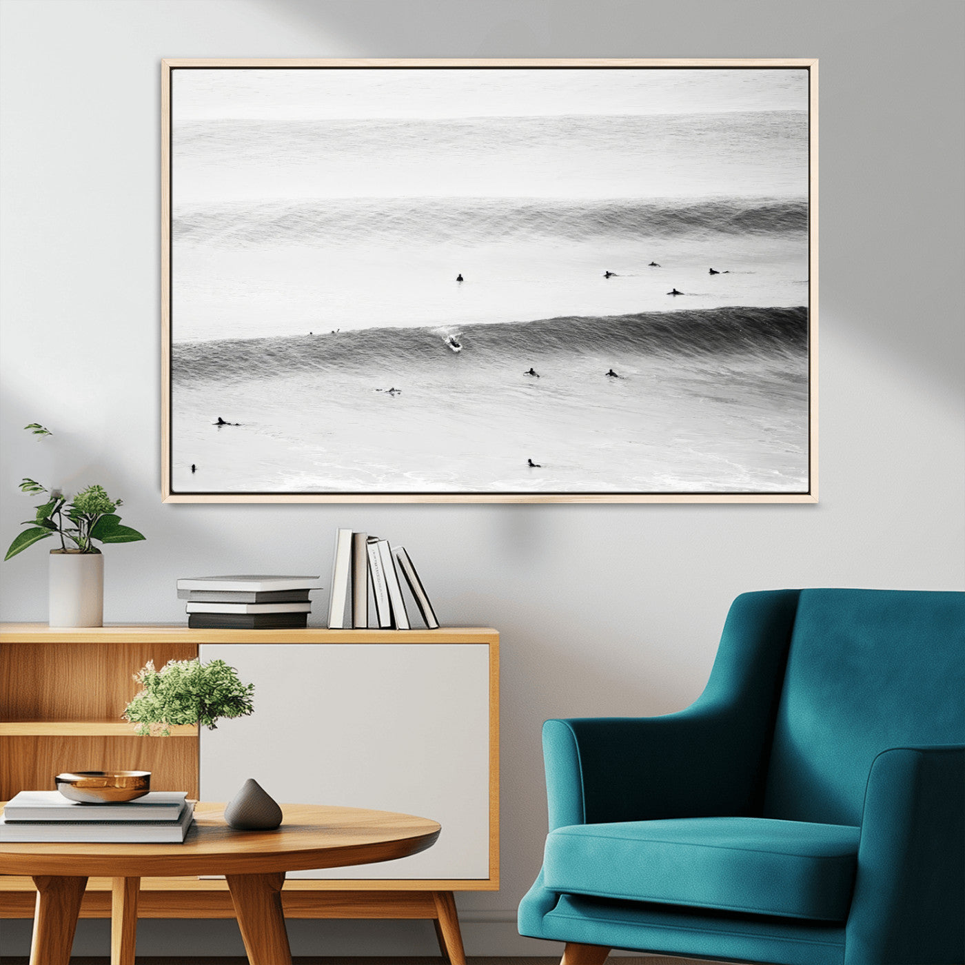 54291445-MGV-CV-36X24-Black White Ocean Wall Art Canvas Print, Framed Coastal Sport Art Picture Print, Ocean Culture Perfect Minimalist Coastal Decor