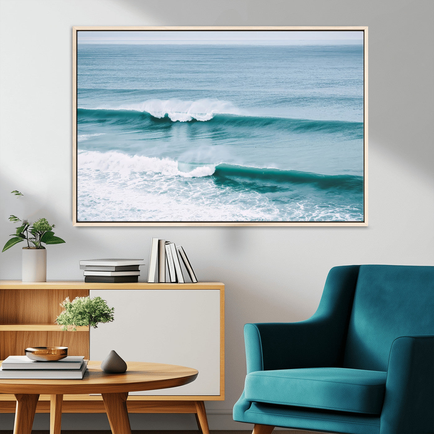 73692470-MGV-FC-36X24_Natural-Ocean Swell Wall Art Canvas Print, Framed Surf Waves Art Picture Print, Blue Water Perfect Coastal Dynamic Decor Artwork