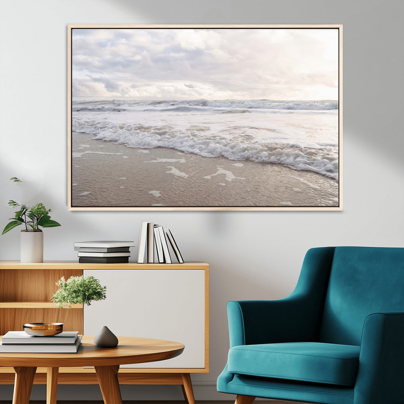70596264-MGV-CV-36X24-Ocean Waves Wall Art Canvas Print, Framed Coastal Shoreline Art Picture Print, Sea Foam Perfect Coastal Minimalist Decor Artwork
