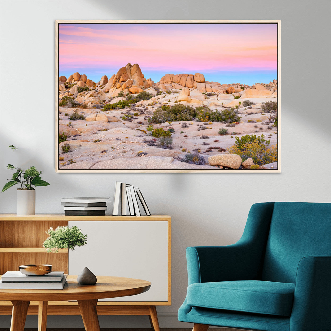 96167137-MGV-CV-36X24-Vibrant Sunset Sky Wall Art Canvas Print, Framed Joshua Tree Art Picture Print, Rugged Terrain Perfect Southwestern Boho Decor