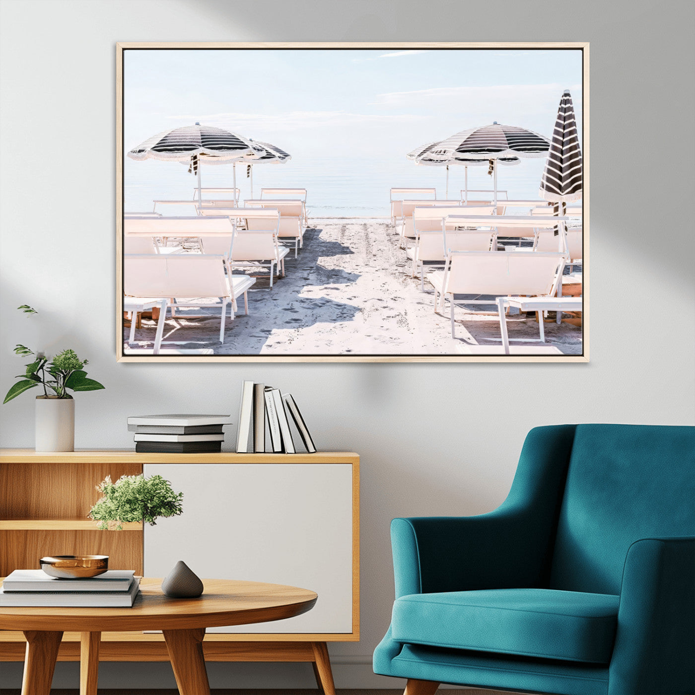67623952-MGV-CV-36X24-Minimalist Beach Wall Art Canvas Print, Framed Pastel Sand Art Picture Print, Beach Aesthetic Perfect Coastal Minimalist Decor
