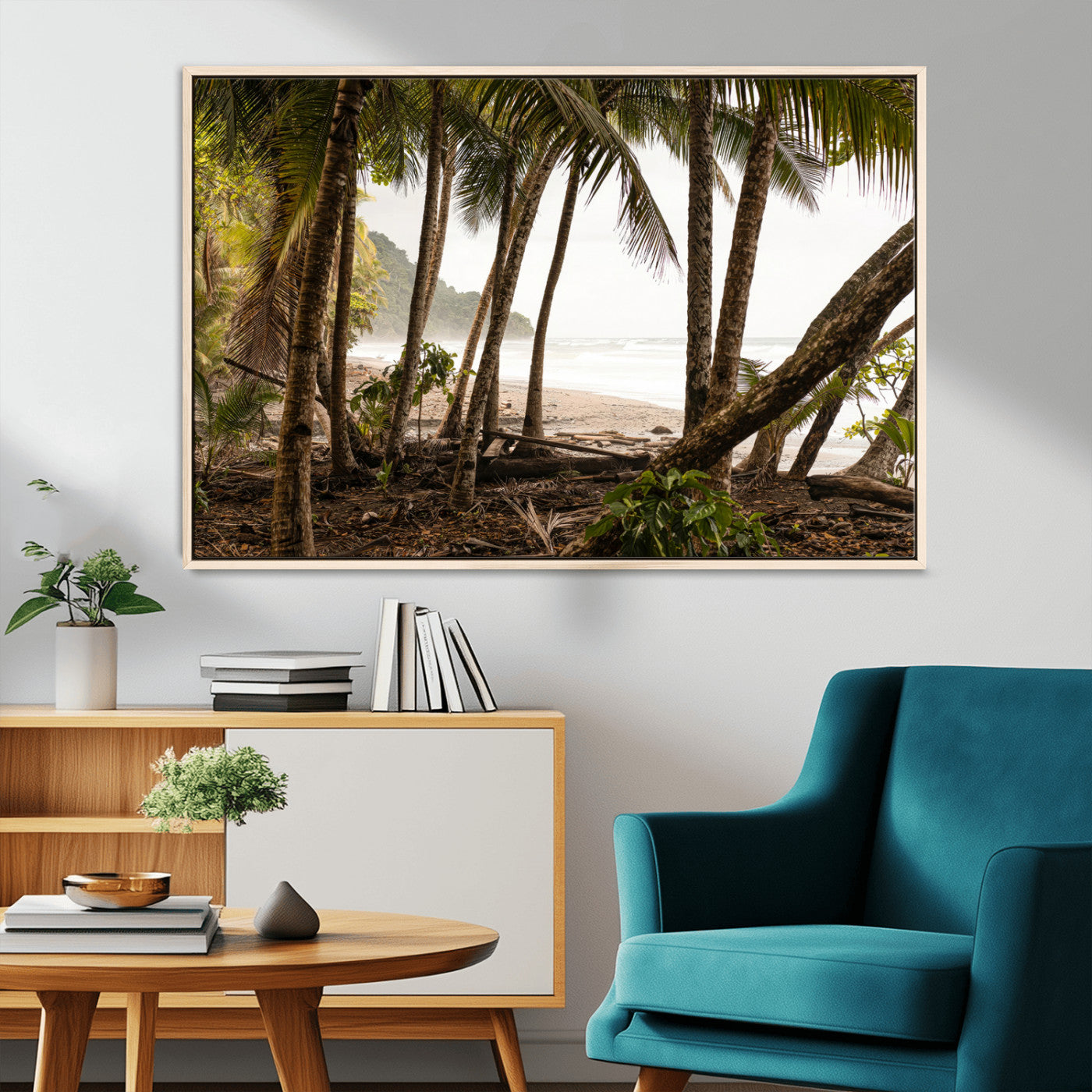 92093951-MGV-CV-36X24-Tropical Jungle Wall Art Canvas Print, Framed Palm Tree Forest Art Picture Print, Coastal Escape Perfect Jungle Retreat Decor