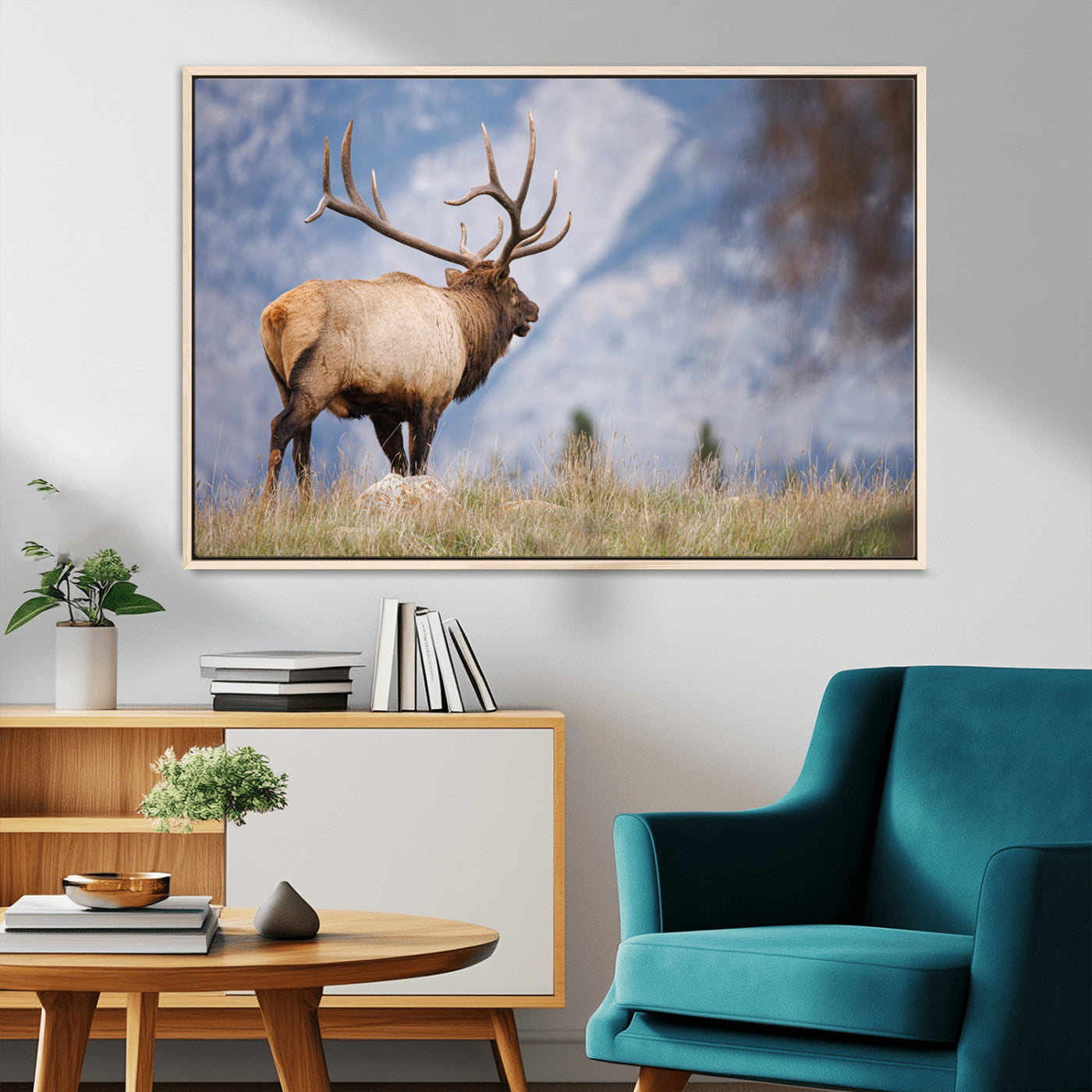 26365841-MGV-CV-36X24-Mountain Elk Art Wall Art Canvas Print, Framed Rustic Wildlife Print Art Picture Print, Lodge Style Decor Perfect Rustic Lodge