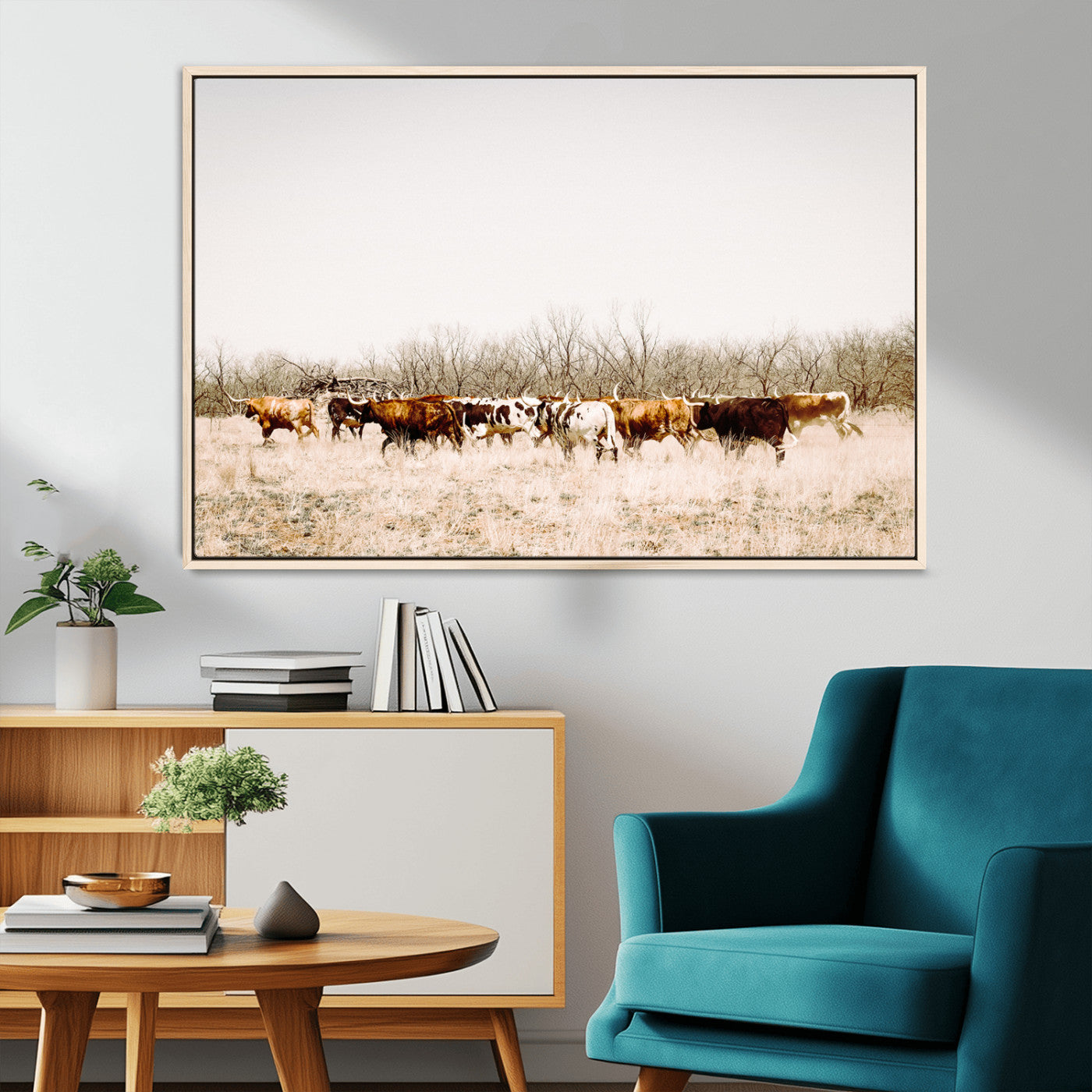 12454132-MGV-CV-36X24-Cow Herd Photography Wall Art Canvas Print, Framed Rustic Farmhouse Decor Art Picture Print, Western Ranch Style Perfect Rustic