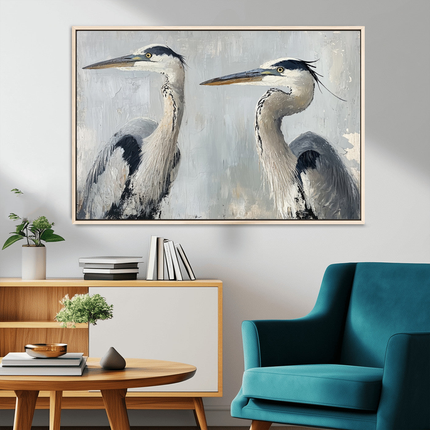 19427826-MGV-CV-36X24-Bird Canvas Decor Wall Art Canvas Print, Framed Coastal Bird Pair Art Picture Print, Minimalist Wildlife Wall Perfect Coastal