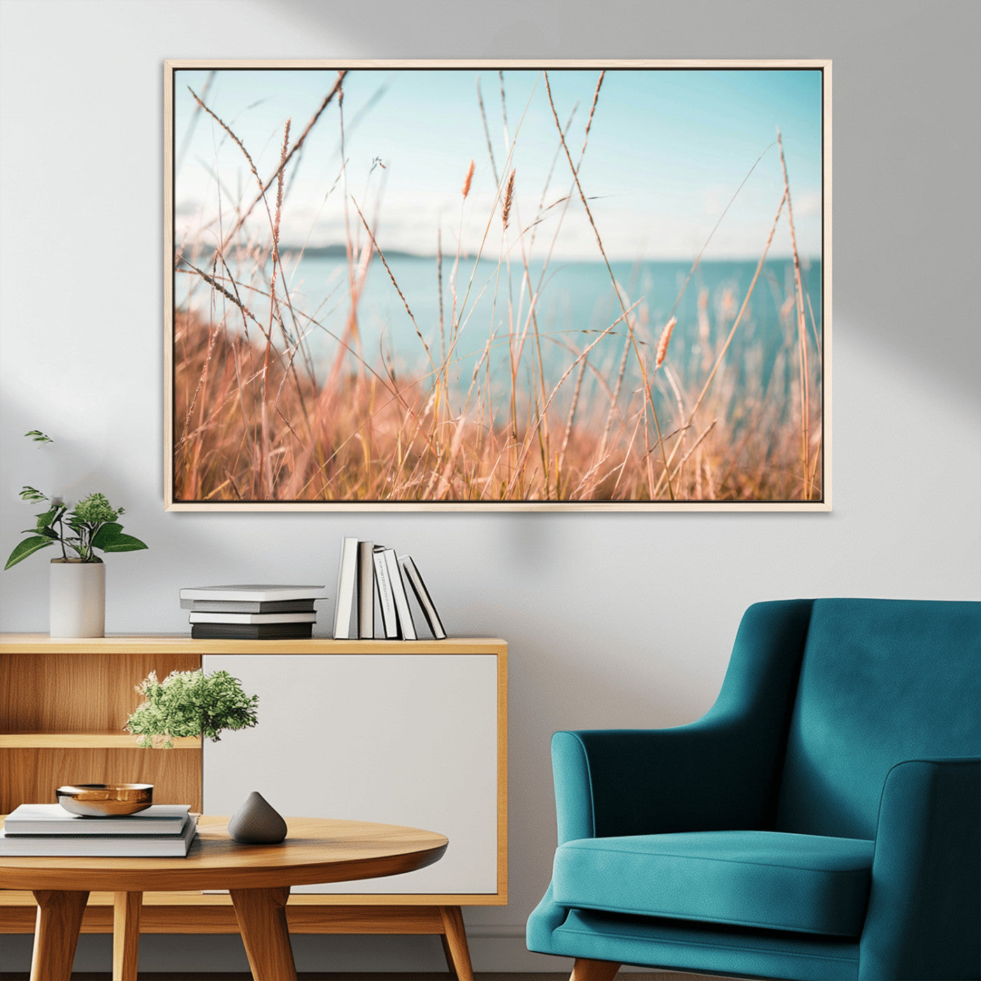 36108696-MGV-CV-36X24-Coastal Grass Wall Art – Serene Ocean View Canvas Print, Beach Nature Photography Decor for Living Room, Bedroom, Office or Modern