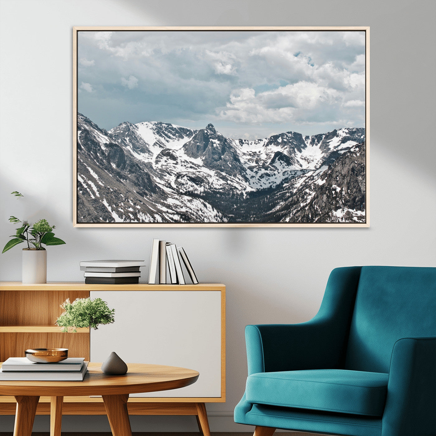 94074619-MGV-CV-36X24-Snowy Peaks Wall Art Canvas Print, Framed Alpine Wilderness Art Picture Print, Mountain Escape Perfect Winter Serenity Decor