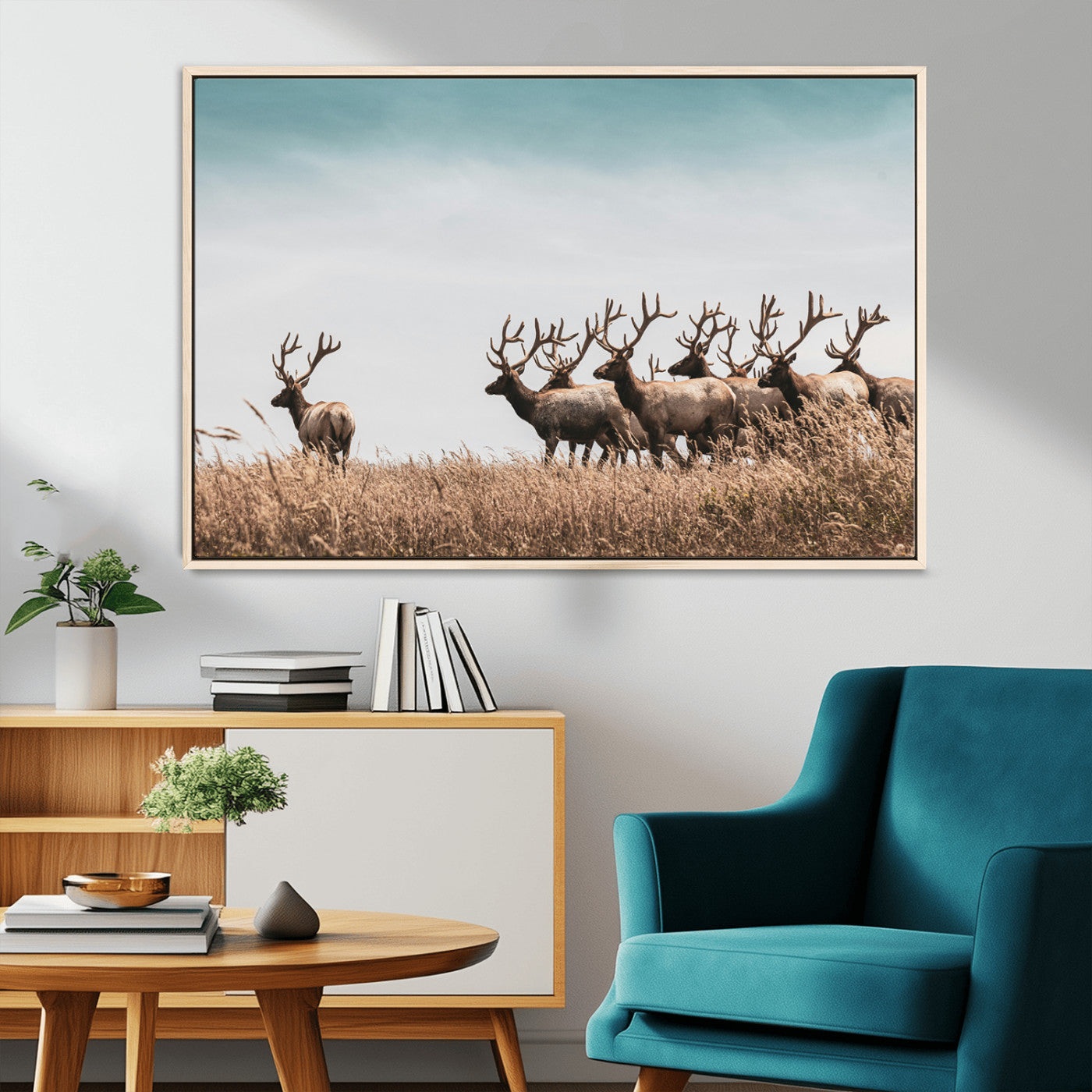81594705-MGV-CV-36X24-Elk Herd Wall Art Canvas Print, Framed Wildlife Photography Art Picture Print, Rustic Nature Print Perfect Rustic Wildlife Decor