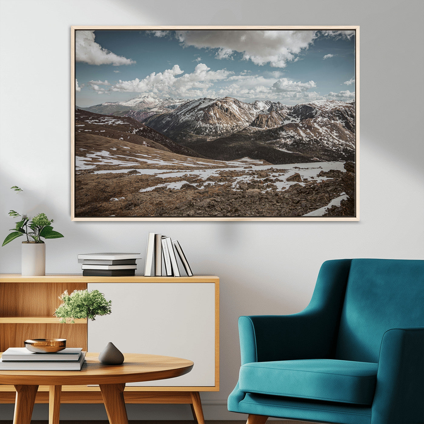 44565953-MGV-CV-36X24-Mountain Landscape Wall Art Canvas Print, Framed Snowy Peaks Art Picture Print, Rugged Highlands Perfect Rustic Adventure Decor