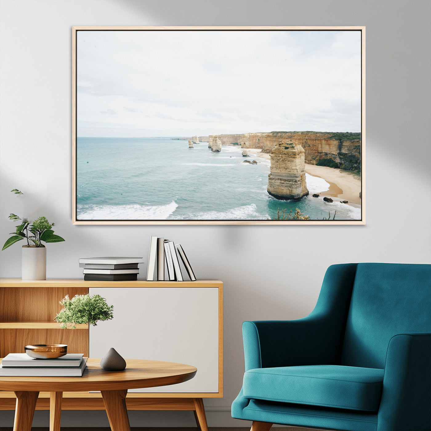 70095633-MGV-CV-36X24-Twelve Apostles Wall Art Canvas Print, Framed Coastal Cliffs Art Picture Print, Rugged Rock Formations Perfect Minimalist Coastal