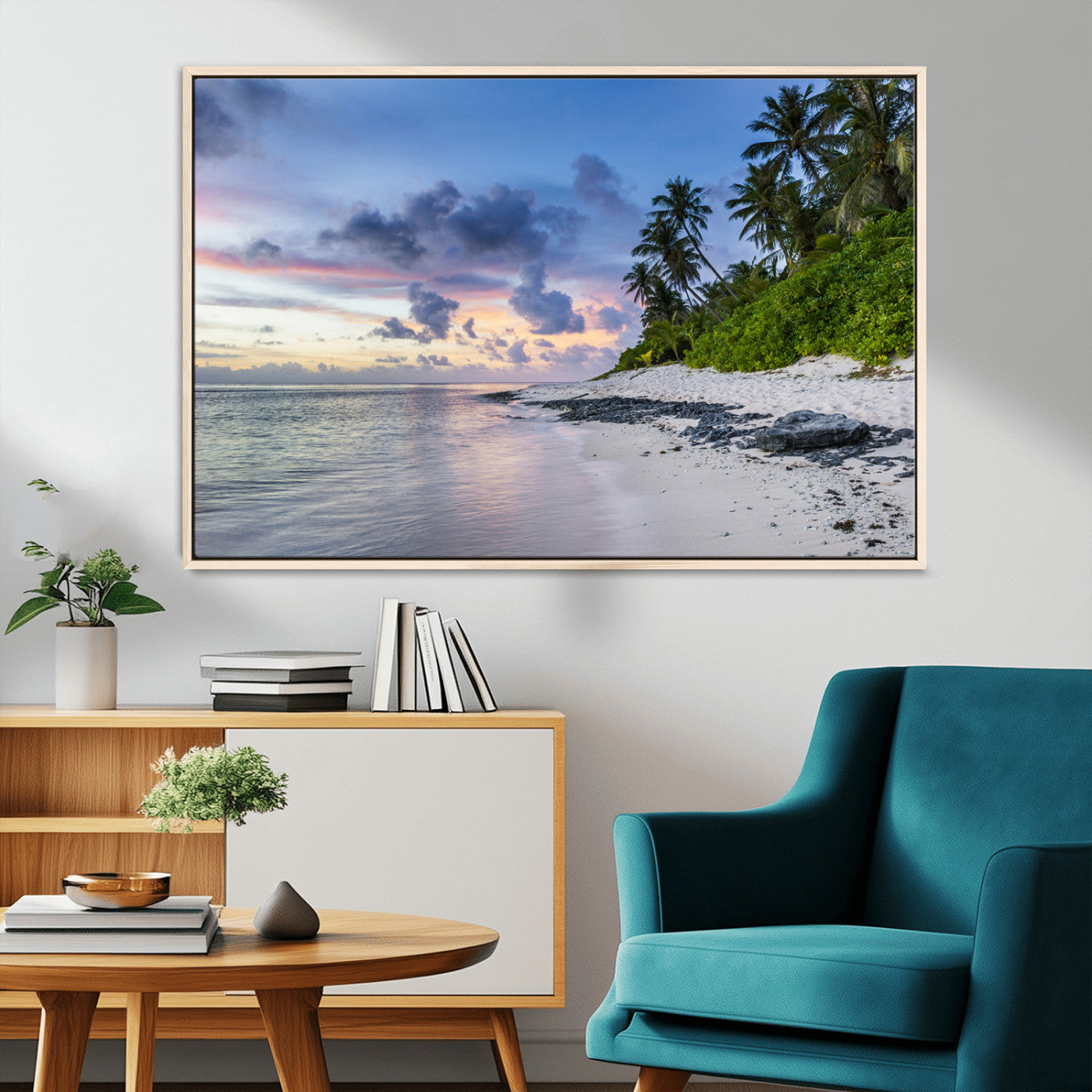 75045485-MGV-CV-36X24-Tropical Beach Wall Art Canvas Print, Framed Sunset Glow Art Picture Print, Palm Tree Coast Perfect Tropical Coastal Decor Artwork