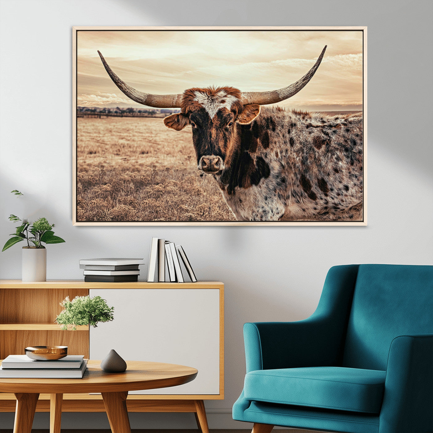 95745718-MGV-CV-36X24-Texas Longhorn Wall Art – Western Cattle Photography Canvas Print, Rustic Ranch Animal Artwork Country Farmhouse Decor for Living